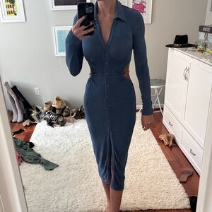 Runaway The Label Cutout Blue Long-Sleeve Dress
